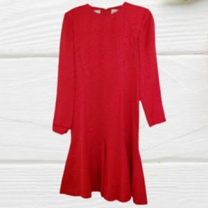 LIZ CLAIBORNE Vintage Red 100% Silk Jaquard Dress Size 4/6 P